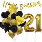 Snoes Ballonnen 21 Jaar Feestpakket – Versiering – Verjaardag Set Goldie Cijferballon 21 Jaar -Heliumballon