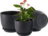 Pot de fleurs noir 20/23/26 cm, pot à herbes en plastique avec trous de drainage et soucoupes, un ensemble de 3 pots de fleurs, simple, beau, durable et facile à combiner avec des styles décoratifs