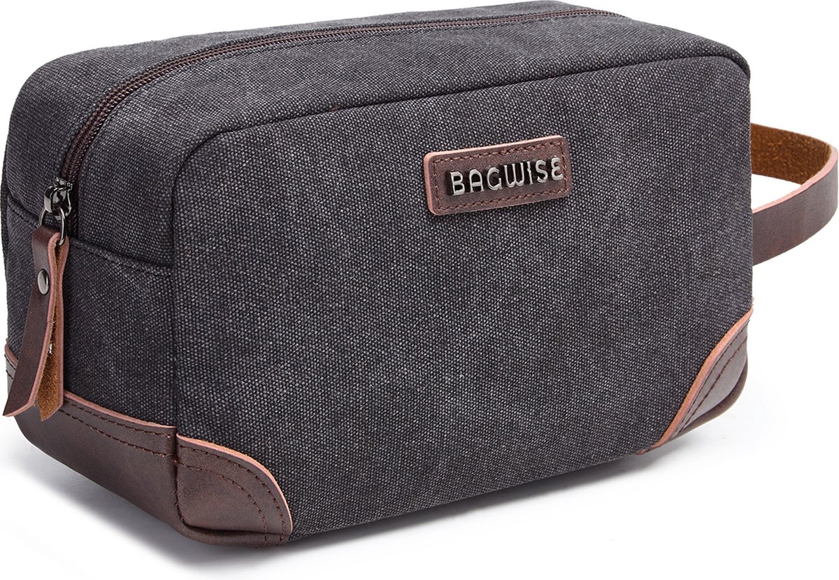 Bagwise® - Toilettas - Reistas - Travel Organizer - Reis Etui - Ophangbaar - Heren - Dames - Vintage Canvas - 1316 Antraciet Zwart