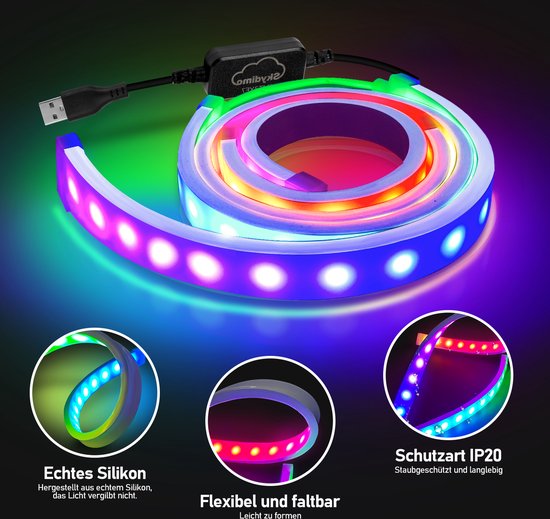 Inscrip Bande LED néon 5050, bande LED RGBIC à faire soi-même, rétro-éclairage PC avec couleur d'écran, synchronisation de l'éclairage LED USB (pour écran PC de 32 Inscrip Bande LED néon 5050, bande LED RGBIC à faire soi-même, rétro-éclairage PC avec couleur d'écran, synchronisation de l'éclairage LED USB (pour écran PC de 32