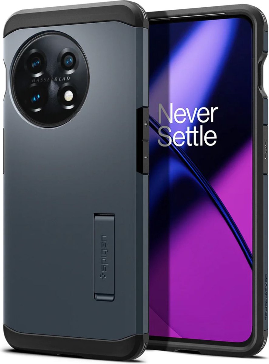 Geschikt voor Spigen Tough Armor OnePlus 11 Back Cover Hoesje - Grijs