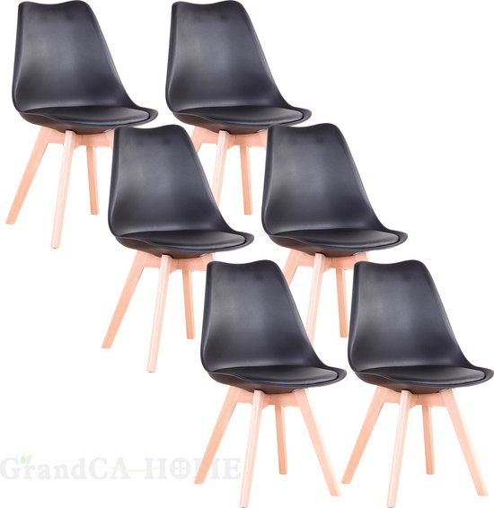 Set van 6 Stoelen - Eetkamerstoel - Eetkamerstoelen - Houten poten - 6 stoelen - Zwart