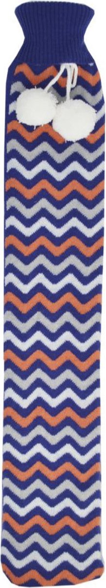 Goedkoopste Vagabond Warmwaterkruik - Long Bottle - Natuurrubber - (Afmeting 77 cm. lang x 12 cm. breed) - Zig Zag Blue knit - in luxe geschenkdoos