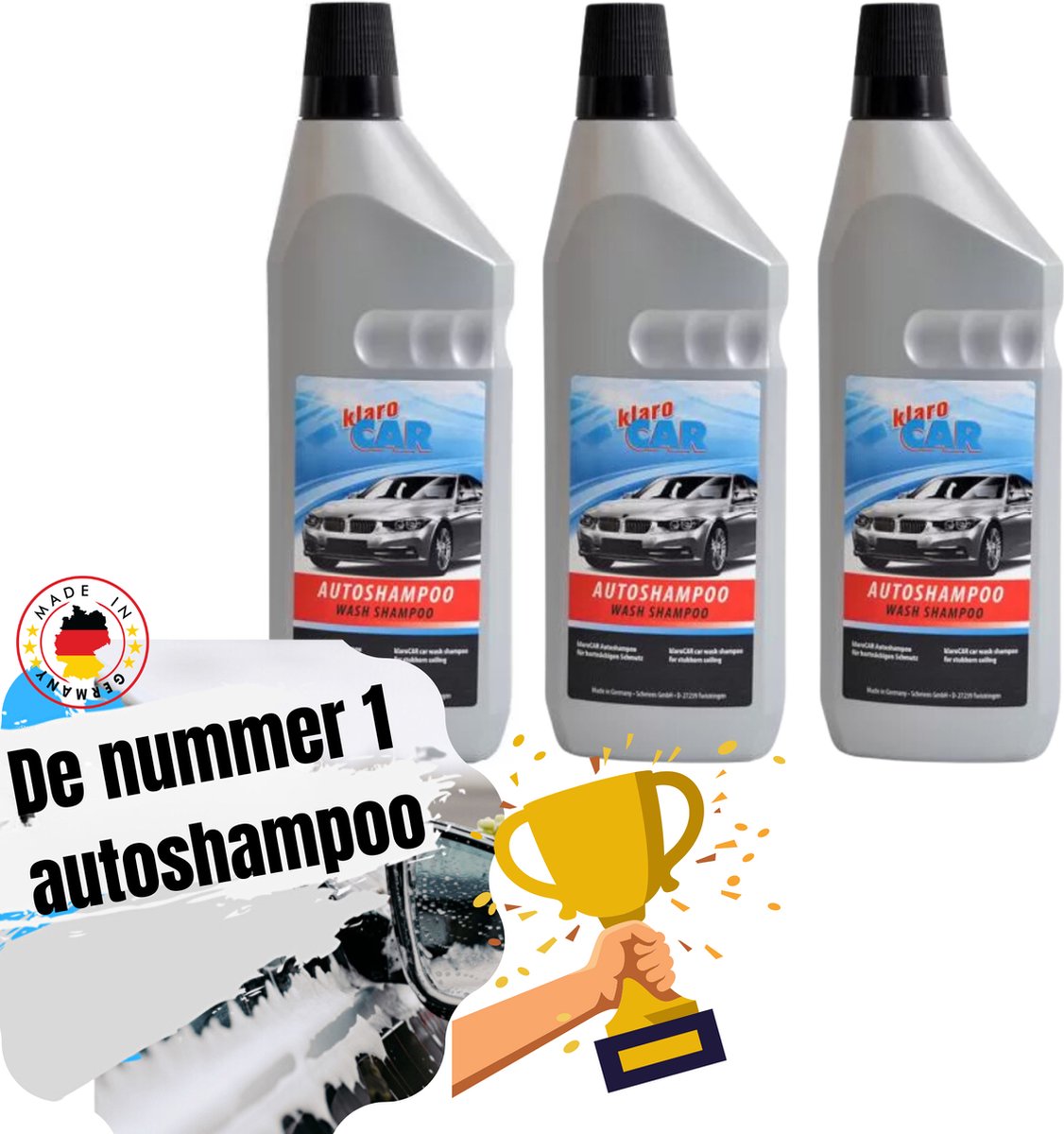 KLARO Wash & Wax Auto Shampoo 1L - De Snuffelaar® - 3 X 1000 ML - Wax-formule voor Auto's - Motor - Caravan