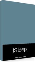 iSleep Satijn-Katoen Hoeslaken - Litsjumeaux - 180x200+40 cm - Midden Blauw