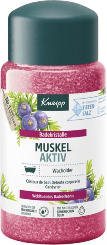 Kneipp badkristallen, spieractief, met jeneverbes en blauwe bessen. Roze zout.