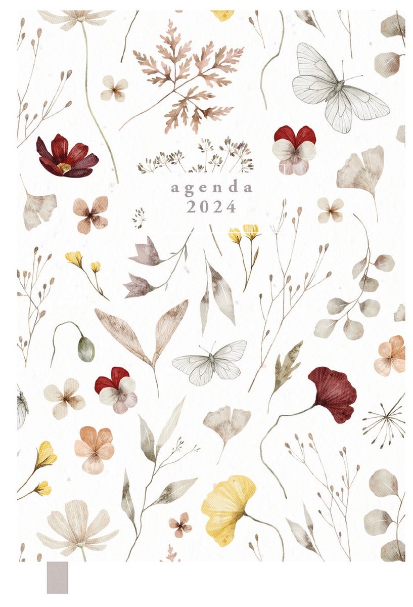 Hobbit - Agenda mini - 2024 - Aquarel vlinders en bloemen - Week op 2 pagina's - Hardcover - A7 (10,5x7,5cm)