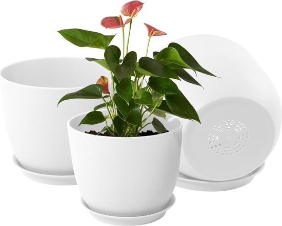 Pot de fleurs blanc 25/23/20 cm, pot à herbes en plastique avec trous de  drainage et... | bol.com