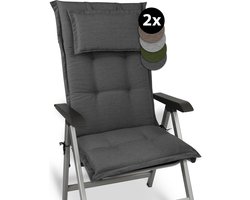 Beautissu HighLux HL Set van 2 Tuinkussens Hoge Rug Kussen 120x50x7cm Outdoor Zitkussen voor Tuinstoel Antraciet