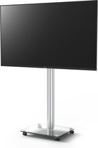 Spectral QX200-KG-AL | tv-statief verrijdbaar, tv-standaard draaibaar | aluminium buis, voetplaat in helder glas | geschikt voor 32" - 55” inch televisies