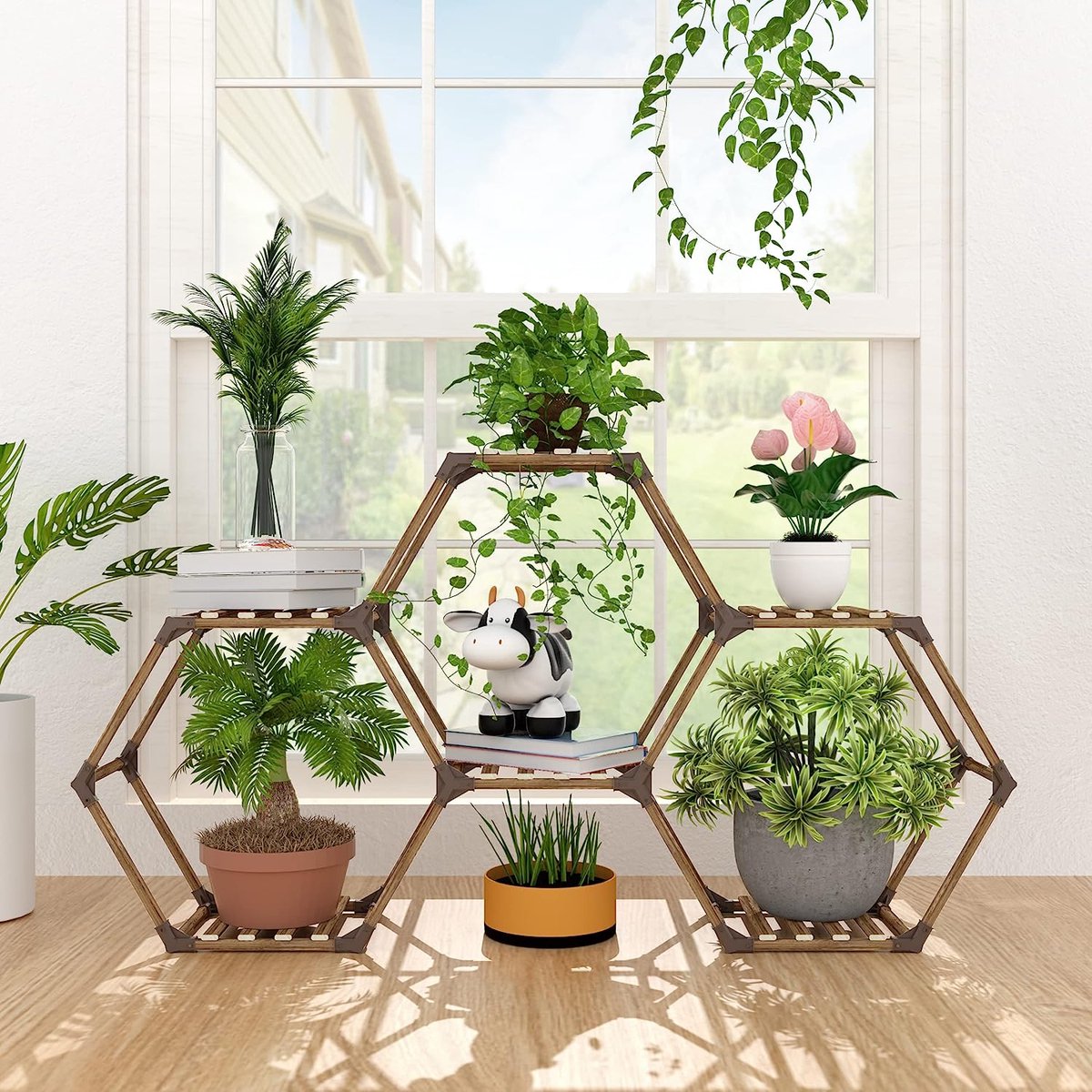 Hexagonal Flower Stand Intérieur Extérieur Plante Stand Bois Creative DIY  Plante Stand