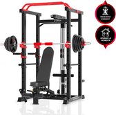 Viper Sports Extreme Krachtstation – Multifunctioneel trainingsrek – B110.5xL125.5xH206 cm – Power tower – Fitness apparaat krachttraining – Anti-slip handvaten – Squad rack – Zwart/Rood