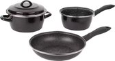 Tomado Pannenset 4-delig - koekenpan - kookpan - deksel - 3 verschillende pannen - koken - inductie - gas - elektrische - keramisch - zwart - vaatwasser bestendig - set van 4 delig