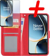 Hoes Geschikt voor OnePlus Nord CE 3 Lite Hoesje Bookcase Hoes Flip Case Book Cover Met Screenprotector - Hoesje Geschikt voor OnePlus Nord CE 3 Lite Hoes Book Case Hoesje - Rood.