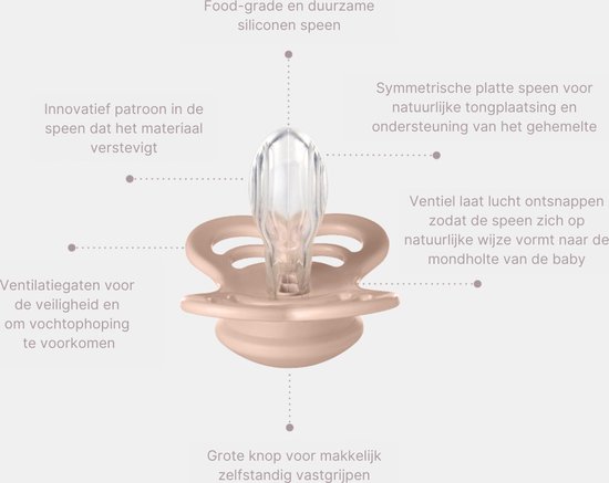 BIBS Supreme Fopspenen - Maat 1 0-6 maanden - Silicone - Vanilla - Sand - Dark Oak + Monkiezz speenzakje van BIBS — afbeelding 2
