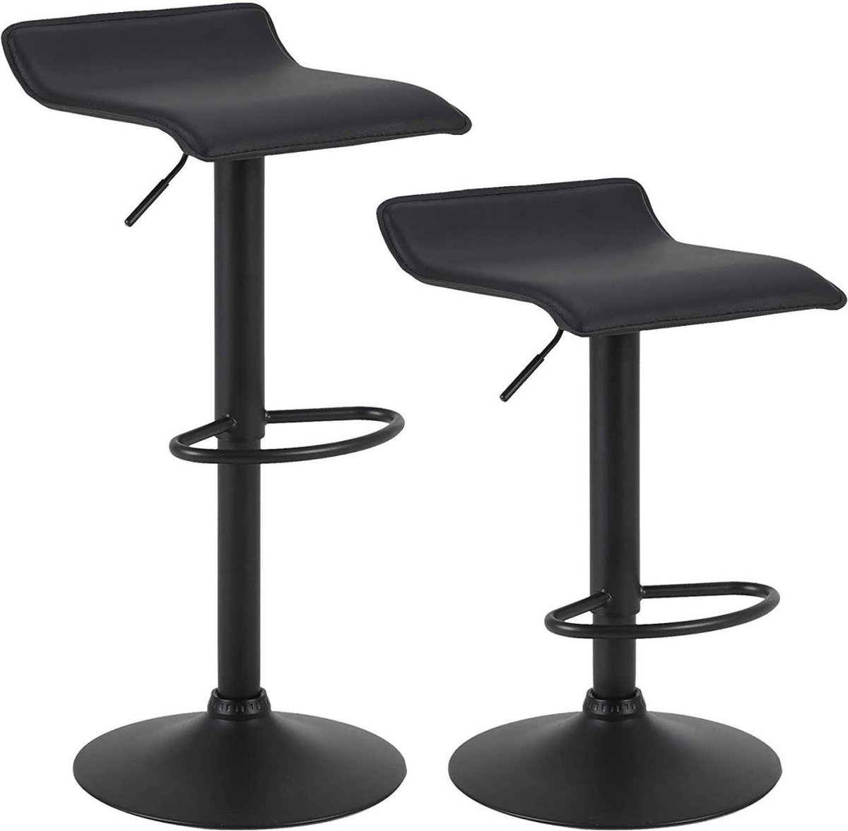 Happyment Barkrukken Wavey Zwart - Set van 2 - Keuken - Barstoelen - Zonder rugleuning - Verstelbaar in hoogte - Zithoogte 56-78cm