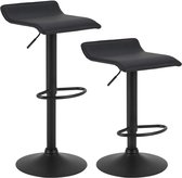 Tabourets de bar Wavey Zwart - Set de 2 - Cuisine - Chaises de bar - Sans dossier - Réglable en hauteur - Hauteur d'assise 56-78cm