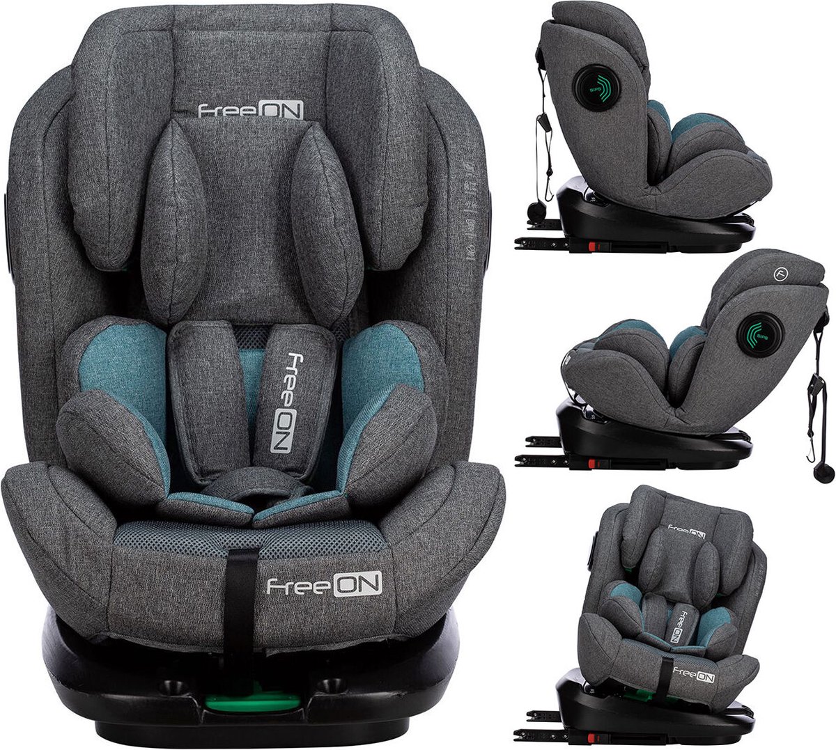 FreeON autostoel Ultima - i-Size - isofix - 360° draaibaar - Grijs-Turquoise (40 - 150cm)