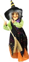 Creation decoratie heksen pop - staand - 35 cm - zwart/oranje - Halloween versiering
