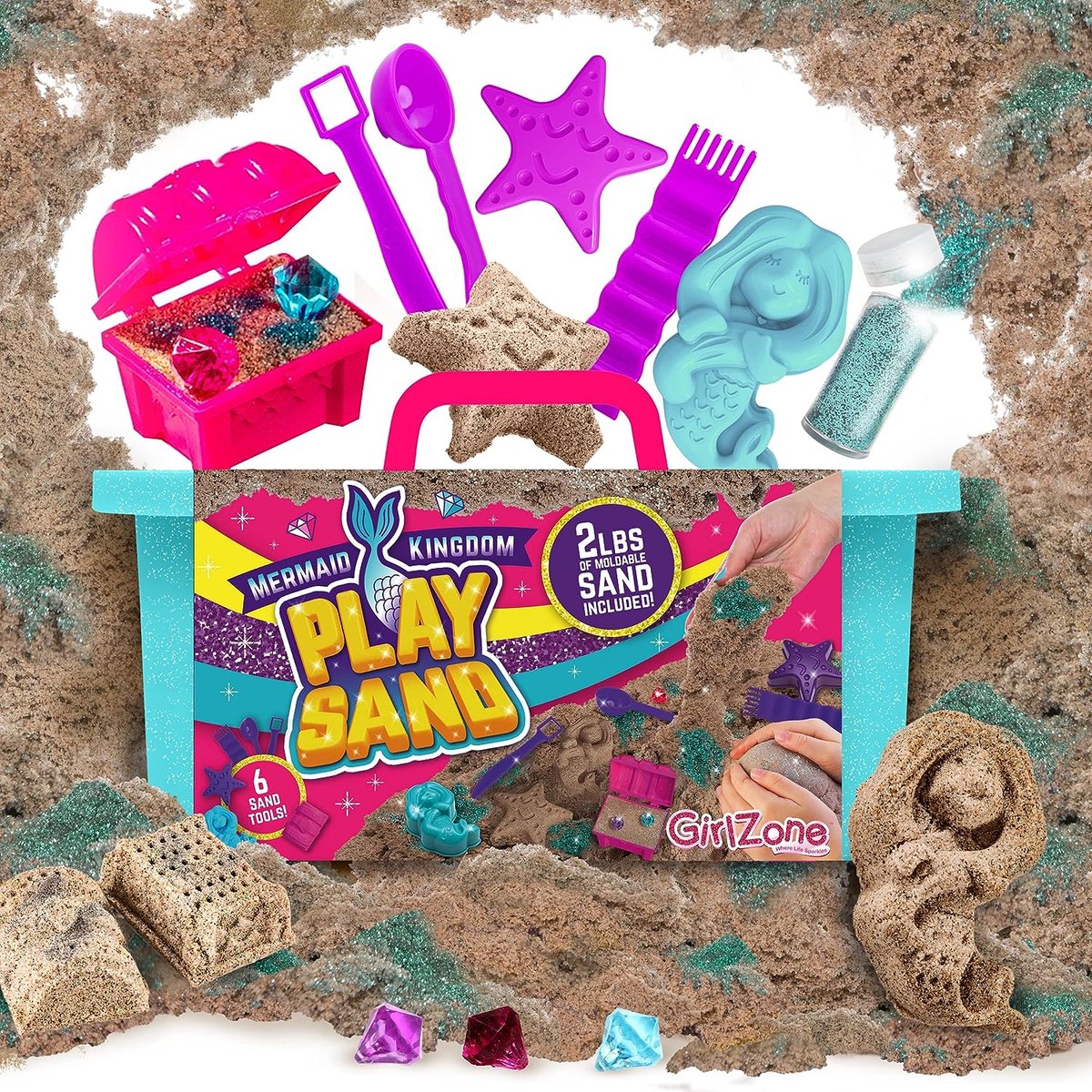 GirlZone Cadeaux pour Filles Kit de Sable sirène, Play de sable