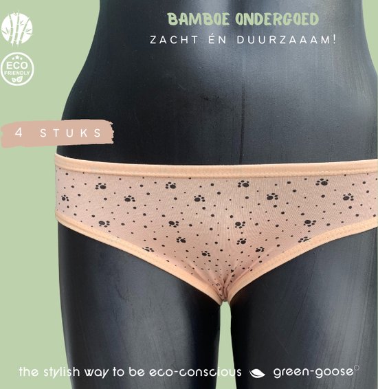 green-goose ® Sous-vêtements en Bamboe pour femme | 4 Pièces | Taille M / L | Pêche | Avec empreinte de patte | Durable, respirant et merveilleusement doux
