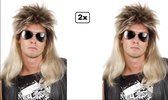 2x Pruik Jovi blond lang haar - Verjaardag pruiken 80s Themafeest party festival hard rocker feest