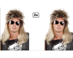 2x Pruik Jovi blond lang haar - Verjaardag pruiken 80s Themafeest party festival hard rocker feest