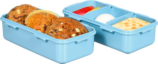 Lock&Lock Kleine Lunchbox - Bento Box - Snackdoosjes - Met Compartimenten | Vakjes - Volwassenen en Kinderen - To Go - Lekvrij - BPA vrij - Set van 2 stuks - 2x 470 ml - Blauw