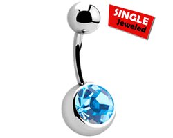 Navelpiercing - Chirurgisch staal - met Licht Blauwe Crystallen steen - Single Jeweled - Licht Blauw
