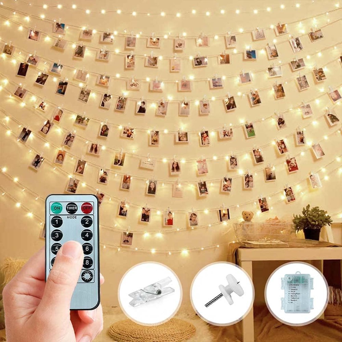 20 LEDs Clips Photo Guirlande Lumineuse, LED Photo Clips Lumière Chaînes  décoration pour Photos, Fête, Mariage (Blanc Chaud)