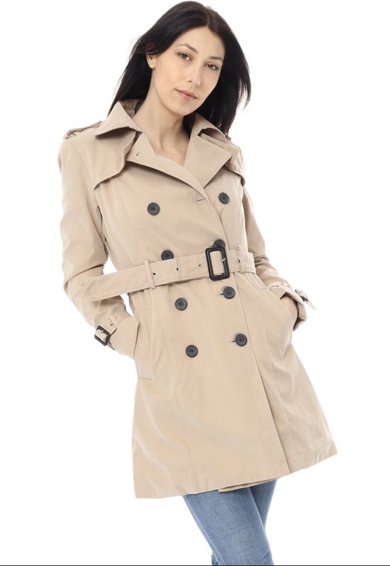 Tuopuda Trenchcoat voor dames, korte jas, lente, herfst, dubbele rij, klassiek, winddicht, trenchcoat, lange mouwen, trenchcoat, mantels, cape, windbreaker, jassen met zakken, Zwart, M