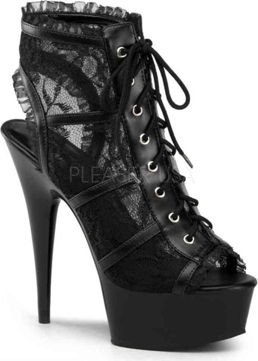 EU 44 = US 13 | DELIGHT-696LC | 6 Heel, 1 3/4 PF Lace Up Open Toe Open Back Bootie