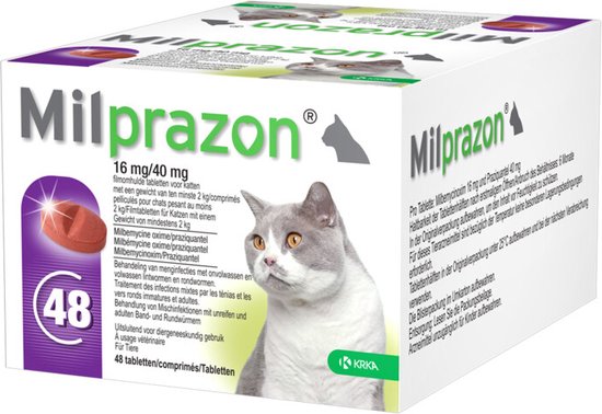 Milprazon Wormtabletten Kat 16mg/40mg Groot 48 tabletten