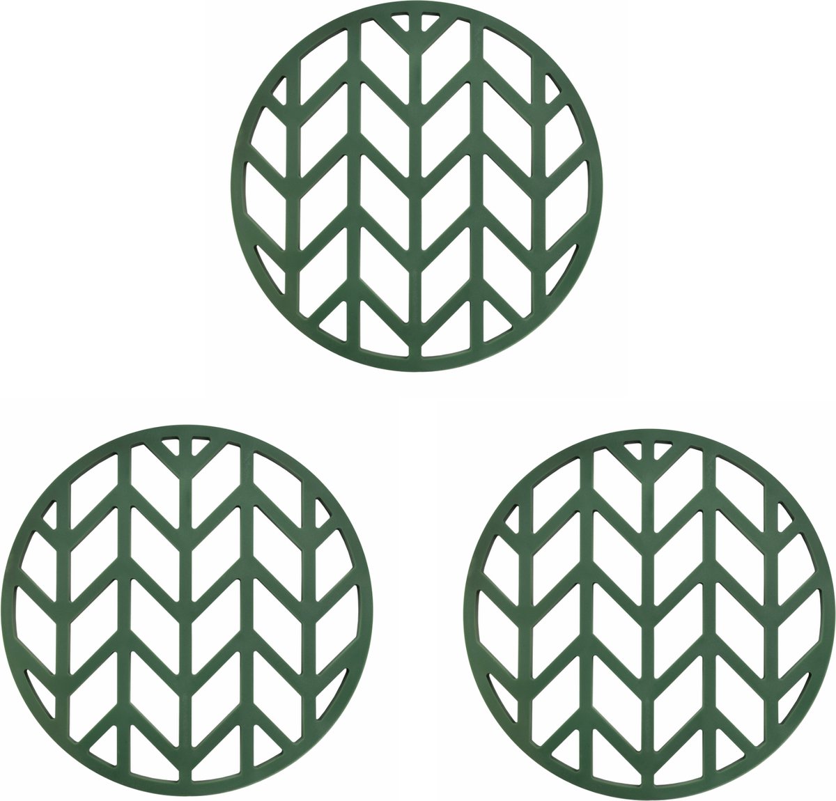 Krumble Pannenonderzetter - Set van 3 - Pannenonderzetter hittebestendig - Pannenonderzetter Siliconen - Pannenonderzettters - Pijlen patroon - Diameter 14 - Groen