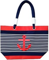 Damestas strandtas Douglas met maritiem print 58 cm - Dames handtassen - Shopper - Boodschappentassen