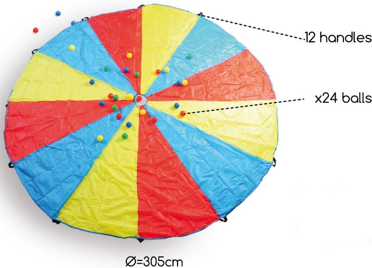BS Toys Parachute Spel met Gat - Buitenspeelgoed - Vangspel - Doekspel 3 tot 12 Spelers - Spelletjes voor kinderen - Buiten speelgoed - Buitenspel - Buiten Spellen - Tuin Speelgoed - Strandspeelgoed - 3 Meter doek — afbeelding 2