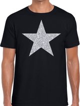 Zilveren glitter ster t-shirt voor zwart heren - shining star shirt voor heren L
