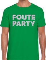 Foute party zilveren glitter tekst t-shirt groen heren L