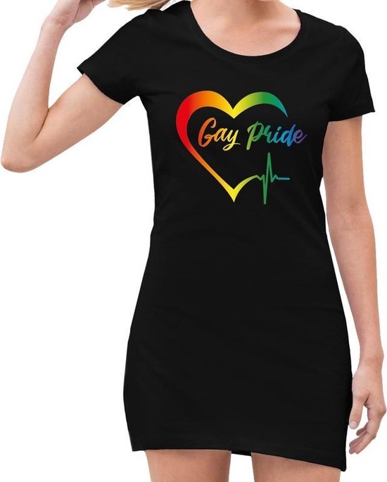Gaypride kloppend regenboog hart jurkje zwart dames - gay pride/LGBT kleding 44