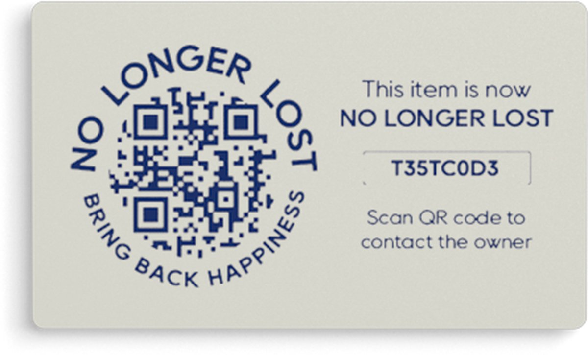 NoLongerLost - Stickers (x2) - Slimme Sticker klein rechthoek (4.5 cm x 2.5 cm)- Off white - Unieke QR code - Tracking