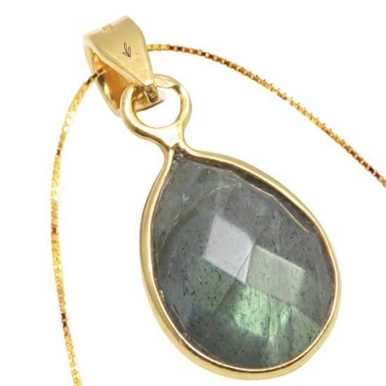 Nature Jewellery - Collier en labradorite plaqué or en argent sterling 925 - Bijoux de luxe en pierres précieuses - Fait main