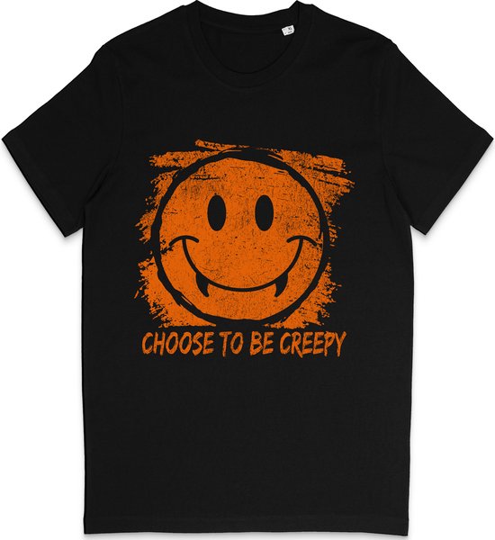 Grappig T Shirt Heren Dames - Halloween Smiley Print - Choose To Be Creepy - Zwart XS