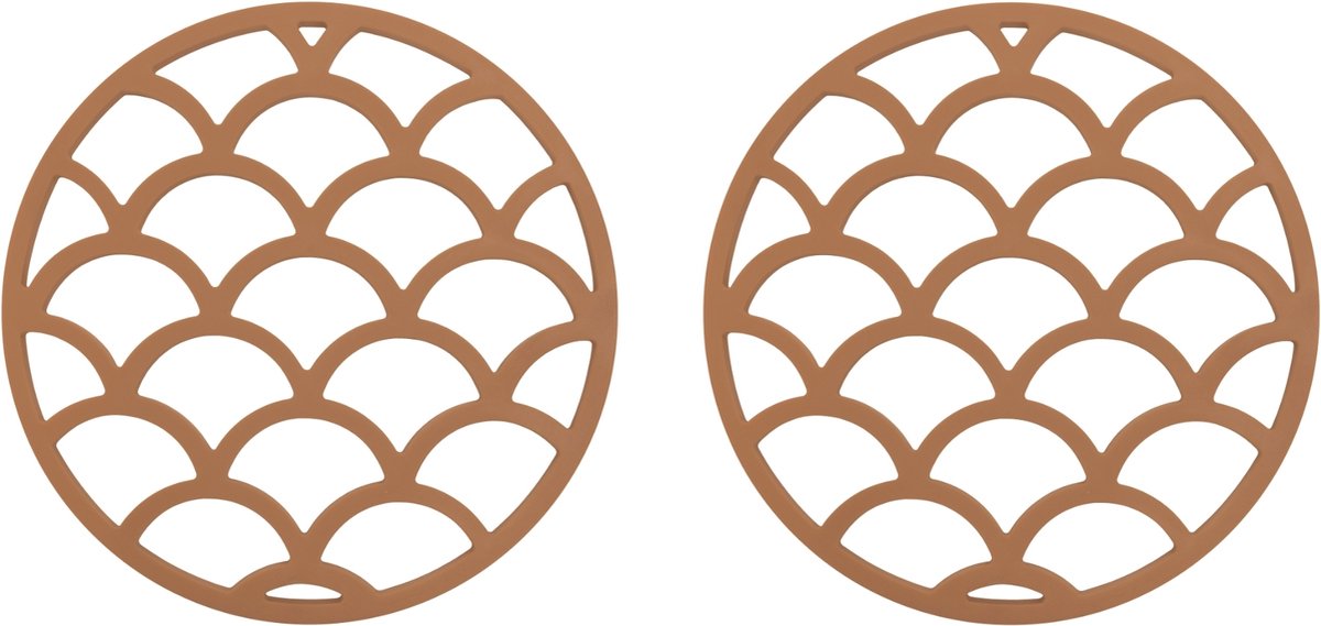 Krumble Pannenonderzetter - Set van 2 - Pannenonderzetter hittebestendig - Pannenonderzetter Siliconen - Pannenonderzettters - Schubben - Diameter 14 - Bruin