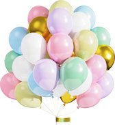 Luna Balunas 50 Stuks Pastel Latex Ballonnen Regenboog Roze Blauw Paars Goud Babyshower - Verjaardag Feestversiering