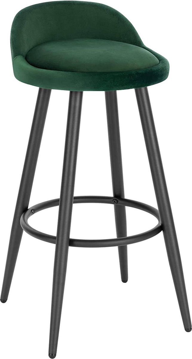 Happyment Velvet Barkruk Jerino - Barstoelen ergonomisch - Set van 1 - Donkergroen - Met kleine rugleuning - Voor Keuken & bar - Zithoogte 69cm