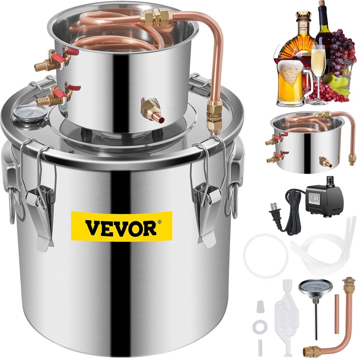 VEVOR Alcohol Distilleerder Still 19l Huiswijn Distilleerder Pomp