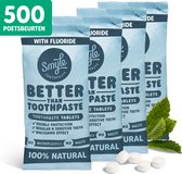 Smyle Tandpasta Tabletten met Fluoride - 500 Tandpasta Tabs Navulling - Whitening Effect - Geschikt voor Gevoelige Tanden - 2 Maanden Voorraad - 100% Natuurlijk & Plasticvrij - Zero Waste