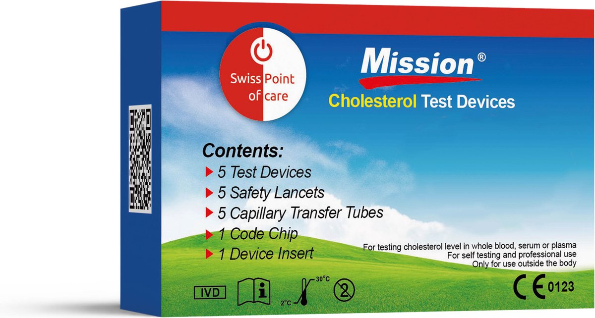 Mission 3-IN-1 - Cholesterol teststrips 5 stuks voor Mission® Cholesterol Meter - Mission 3-In-1
