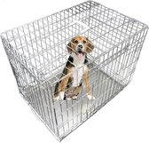 Hondenkooi, voor kleine tot grote honden, inklapbaar, metalen bodemschaal kan worden verwijderd, maar niet bijten, 2 zilveren deuren, middelgroot met ca. 76 cm, zilverkleurig