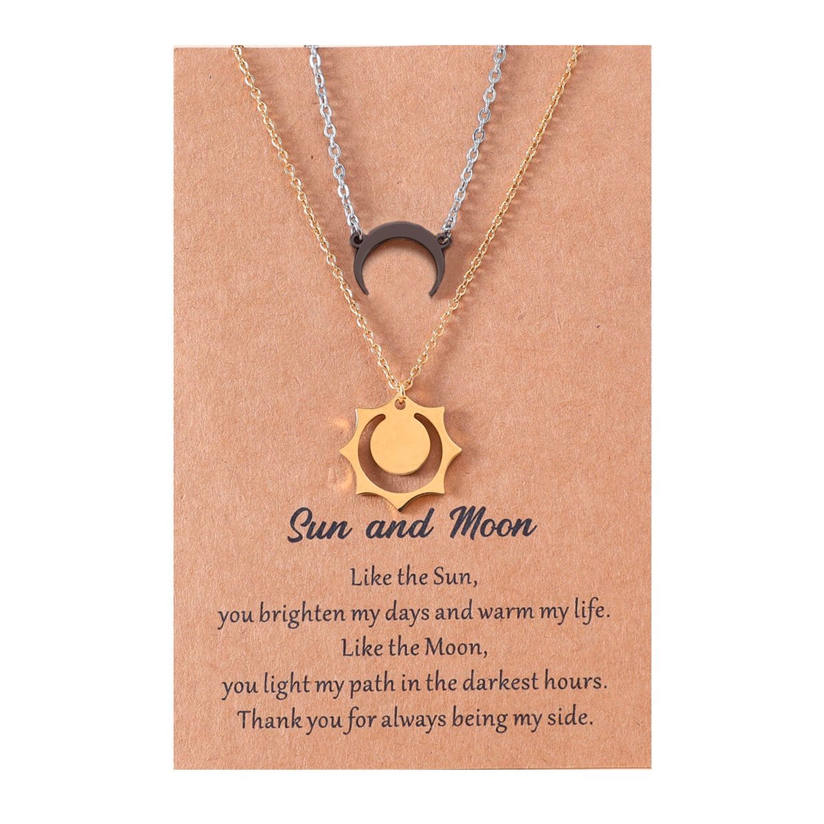 Vriendschapsketting voor 2 met Zon en Maan - Goudkleurig & Zwart - BFF Ketting op Cadeau kaartje - Pax Amare